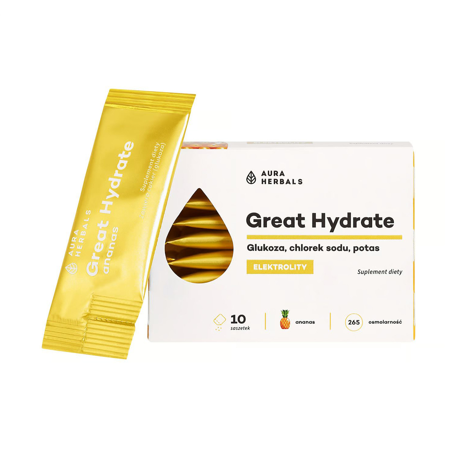 Електроліти Aura Herbals Great Hydrate зі смаком ананасу, в порошку, 10*3.5 г
